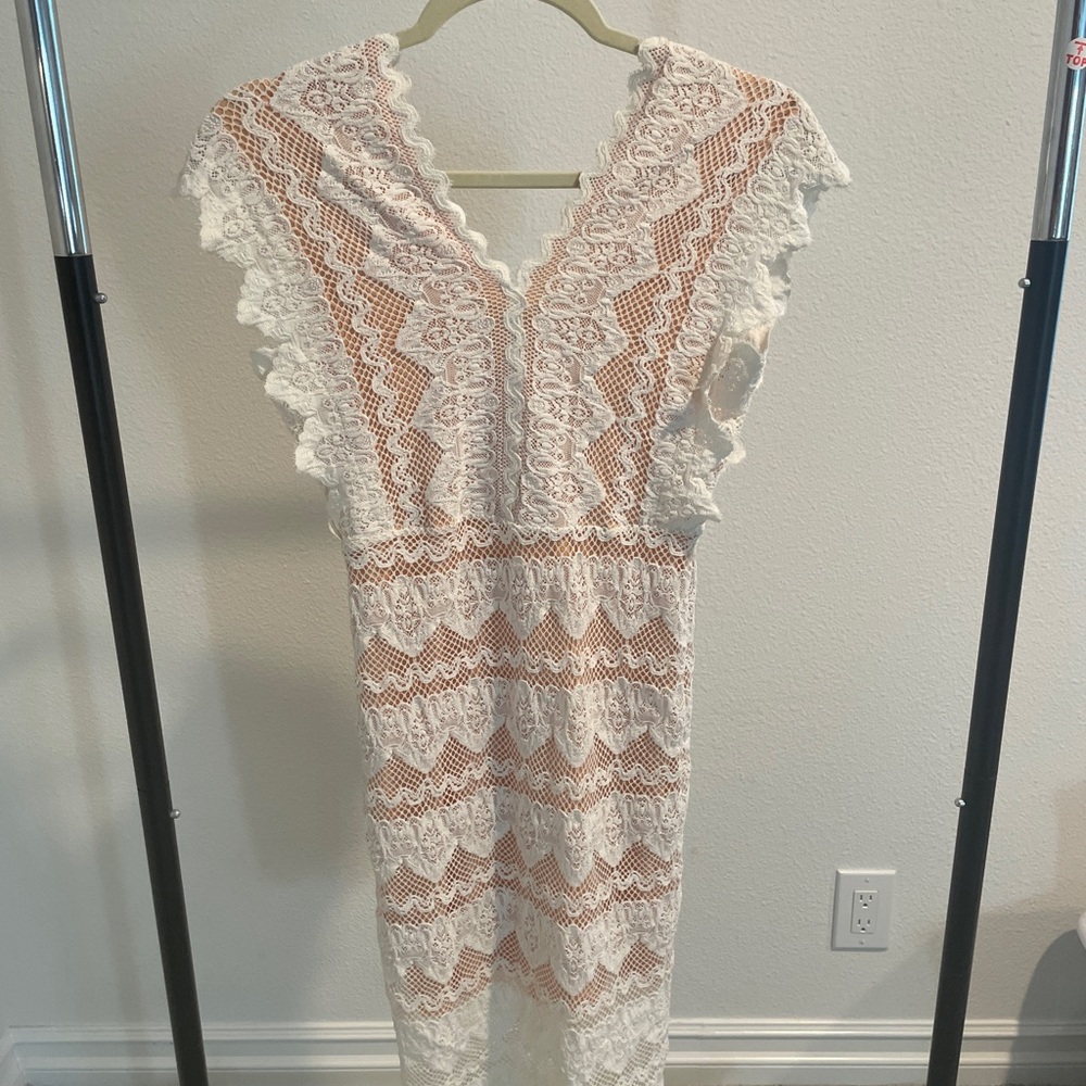 Nightcap Cream and Brown Lace Midi Dress